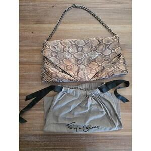 Foley‎ Corinna Handbag Womens Large Snake Print Clutch Chain Strap Convertible